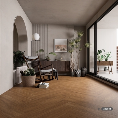 लकड़ी के चीनी मिट्टी के फर्श की टाइल भूरा रंग 200X120mm 10mm मोटाई