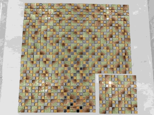 मिश्रित रंग गोल्ड प्लेटिंग मोज़ेक ग्लास वॉल टाइल्स 300x300mm