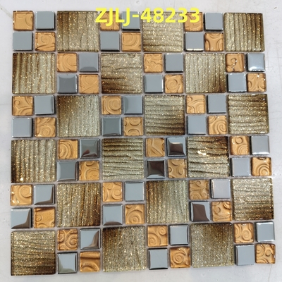 मिश्रित रंग गोल्ड प्लेटिंग मोज़ेक ग्लास वॉल टाइल्स 300x300mm