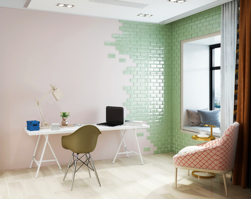 กระเบื้องผนังห้องน้ำขนาดเล็ก Subway Tiles 75x150 มม. สีเขียว ผิวเงา