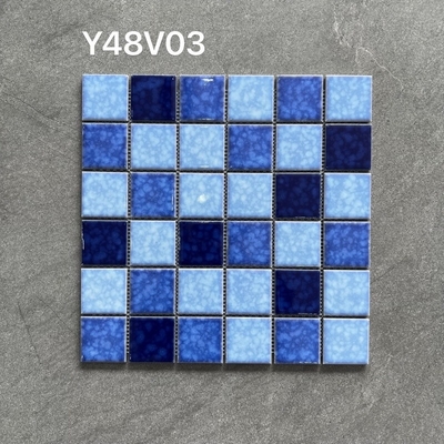 Kiln Changed Ceramic Swimming Pool Mosaic Tiles 300x300 Glazed Blue Color