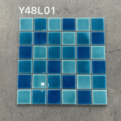 Polished Glazed Green Ceramic Mosaic Floor Tile For Pool And Bathroom