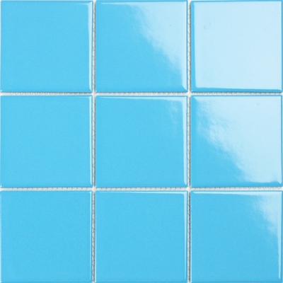 Pure Blue Swimming Pool Ceramic Mosaic Tiles Glossy Glazed 97x97