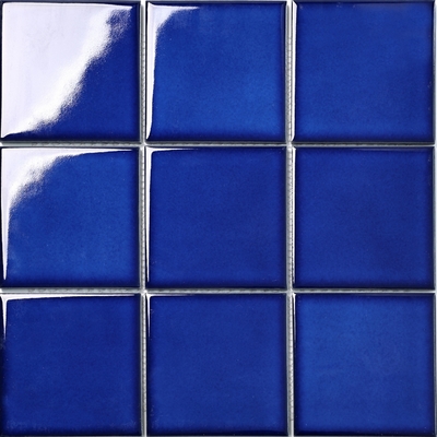 Cobalt Blue Glazed Swimming Pool Mosaic Ceramic Tile 97x97mm For Hotel Villa