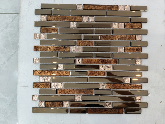Crystal Glass Gold/White Mix Glossy Brick Pattern Mosaic