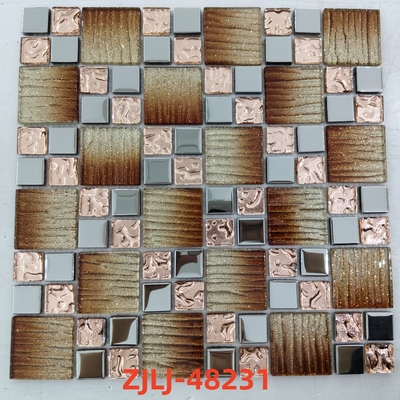Beveled Edge Crystal Glass Mosaic Brown Golden Gradient Mixed Color For Wall