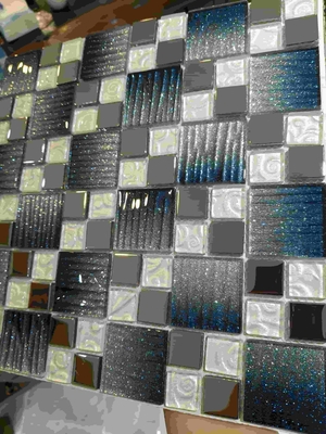 Mix Metal Golden Blue Crystal Mosaic Glass Tile For Interior Wall Decor