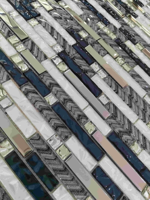 Interior Design Mixed Long Hexagon Volakas Glass Mosaic Tile and Crystal Diamond Glass Mosaic Backsplash Tile