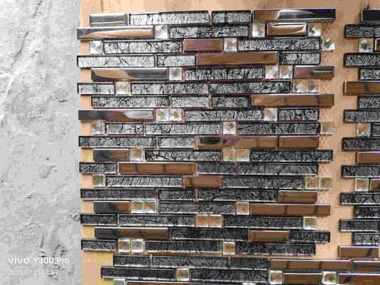Square & Rectangle  glass Mosaic Electroplate Design Decorative Backsplsah Wired Glass Mosaic Tile
