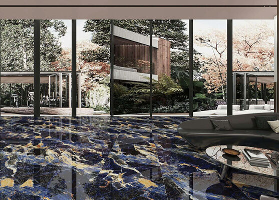 High-End Onyx Blue Polished Porcelain Tiles Luxury Blue Marble Look 600x1200mm For Vila And Hotel Project